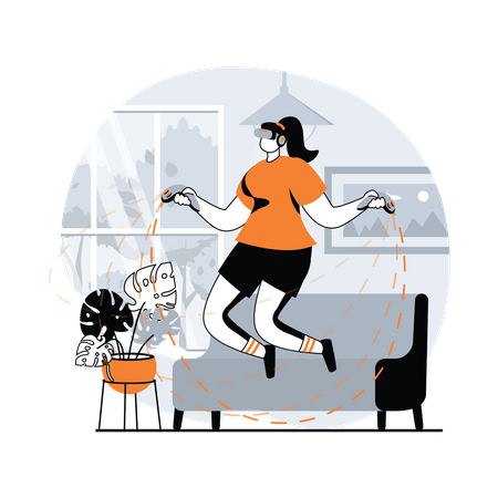 Woman skipping rope using VR headset  Illustration