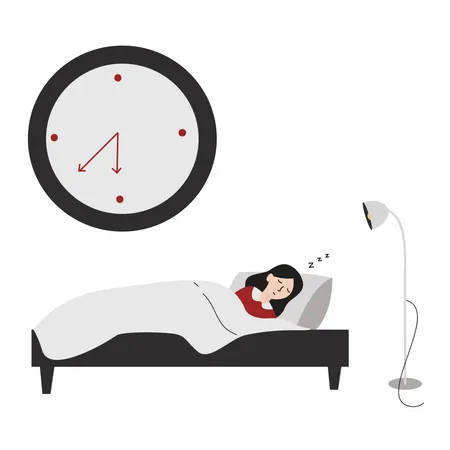 Flat Design Of Young Woman Take Arest Sleeping Time Girl Is Lying In The Bed Under Soft Duvet And Healthy Sleeping Sleep Tight Sweet Dreams Concept Flat Vector Illustration Illustration