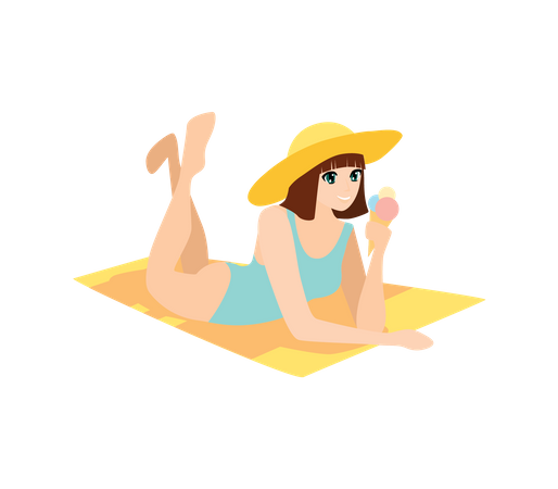 Woman sleeping at beach  Illustration