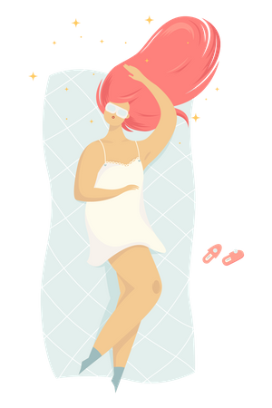 Woman sleeping at night in her bed Illustration
