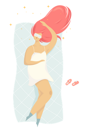 Woman sleeping at night in her bed  Illustration