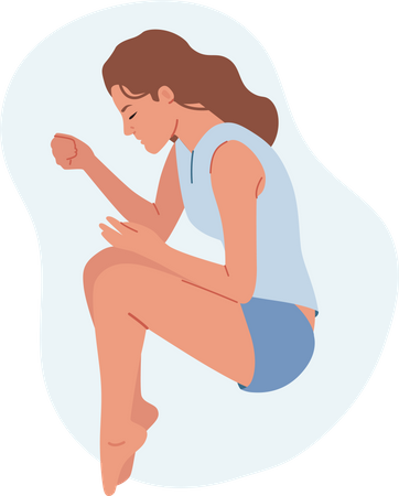 Woman sleeping in embryo pose  Illustration