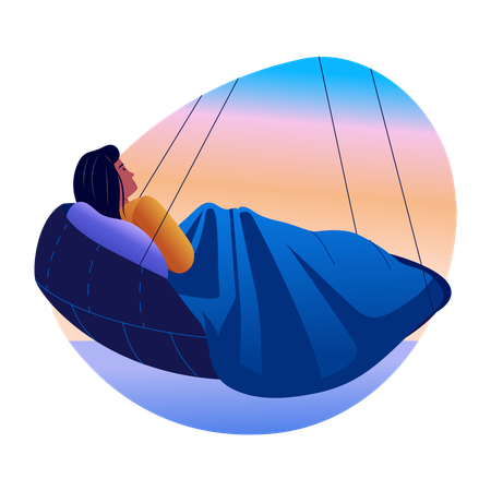 Woman sleeping in swing bed  Illustration