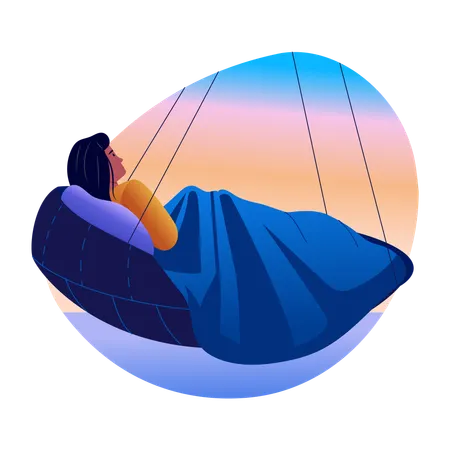Woman sleeping in swing bed  Illustration