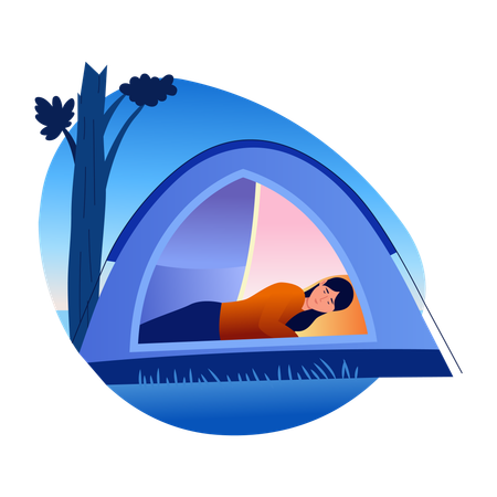 Woman sleeping in tent  Illustration