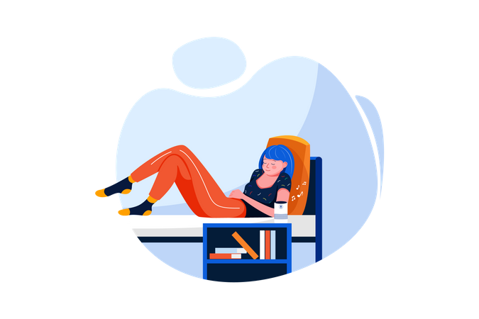 Woman sleeping in the bed listening to music on a wireless speaker Illustration