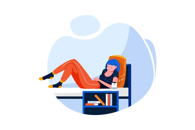 Woman sleeping in the bed listening to music on a wireless speaker  Illustration