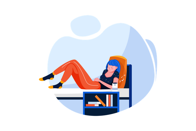 Woman sleeping in the bed listening to music on a wireless speaker  Illustration