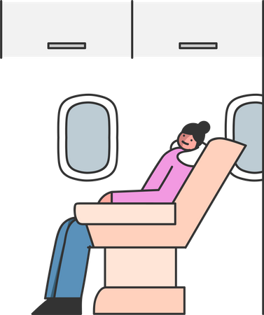 Woman sleeping inside airplane Illustration