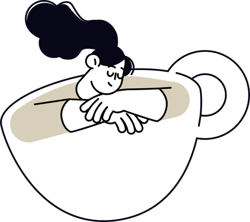 Woman sleeping inside coffee cup  Illustration
