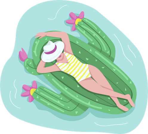 Woman sleeping on air mattress  Illustration