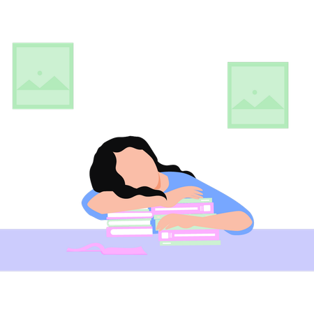 Woman sleeping on books  Illustration