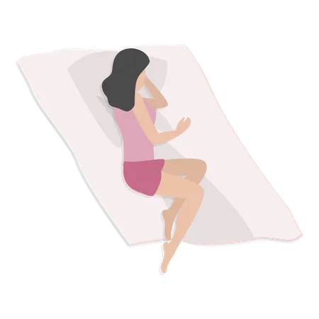 Woman sleeping on mattress on floor  Illustration