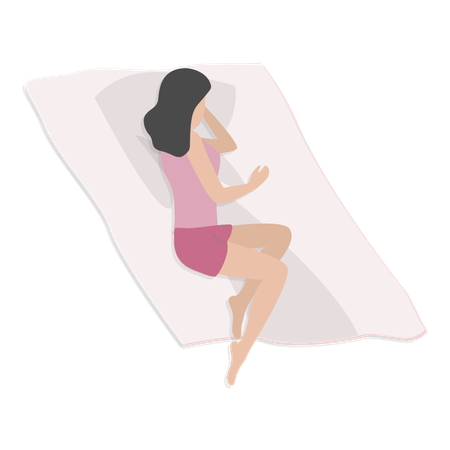 Woman sleeping on mattress on floor  イラスト