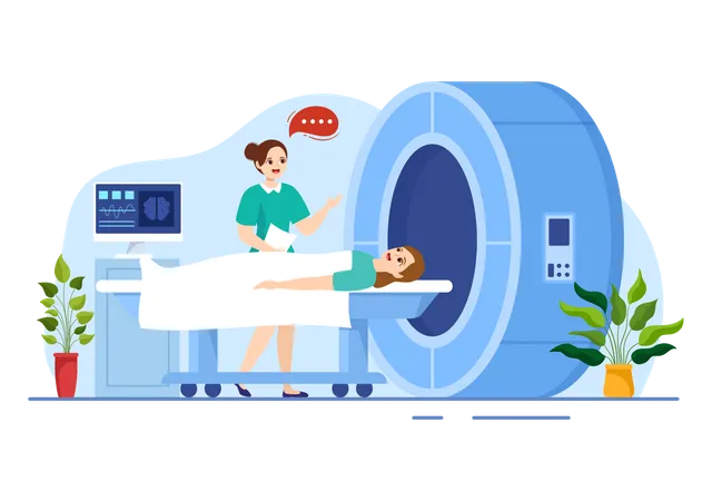 Woman sleeping on MRI machine  Illustration