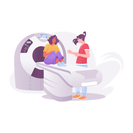 Woman sleeping on MRI machine  Illustration