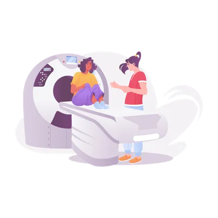 Woman sleeping on MRI machine  Illustration