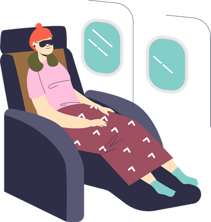 Woman sleeping while travelling by plane  Illustration