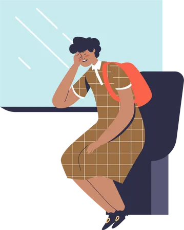 Woman sleeping while travelling by train  Illustration