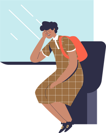 Woman sleeping while travelling by train  Illustration