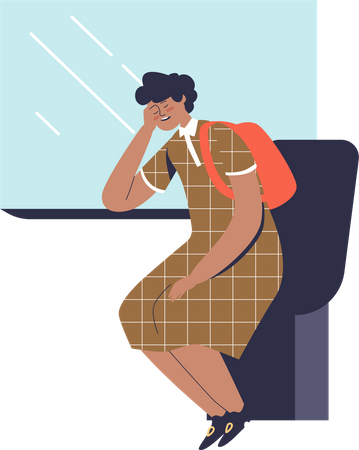 Woman sleeping while travelling by train  Illustration