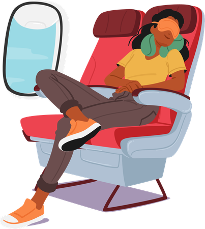 Woman sleeping With Neck Pillow And Wearing Sleeping Mask  Illustration