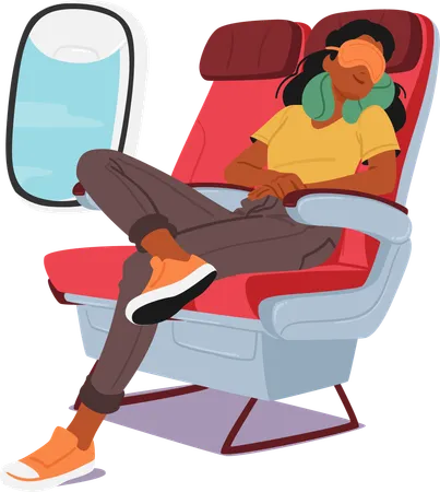 Woman sleeping With Neck Pillow And Wearing Sleeping Mask  Illustration