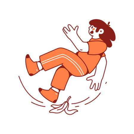 Woman slips on banana peel  Illustration