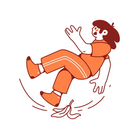 Woman slips on banana peel  Illustration