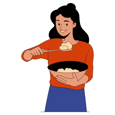 Woman smelling food  Illustration