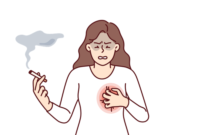 Woman smokes with heart condition needs give up cigarettes  Illustration