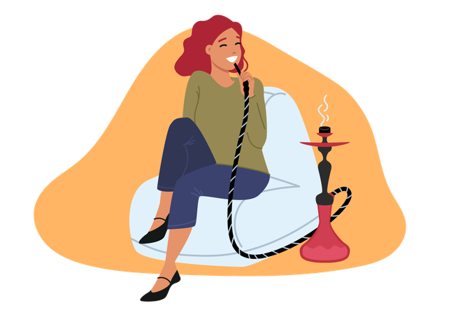 Woman smoking hookah  Illustration