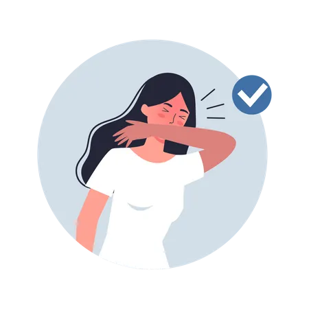 Woman sneezing under arm  Illustration
