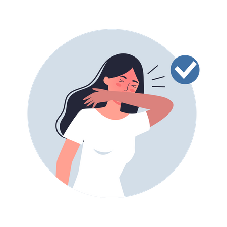 Woman sneezing under arm  Illustration