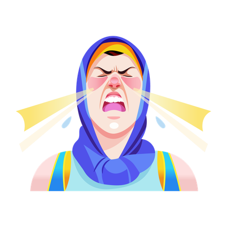 Woman sneezing with funny face  Illustration