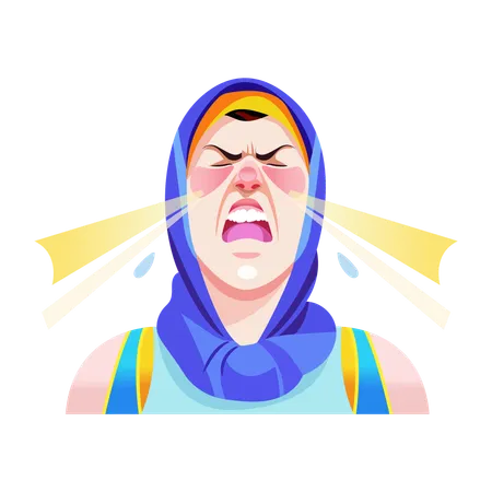 Woman sneezing with funny face  Illustration