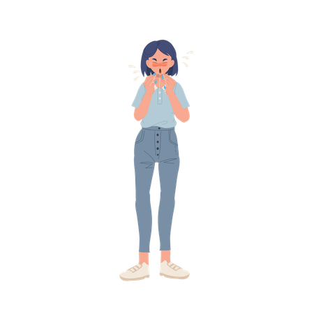 Woman Sneezing Without Protection  Illustration