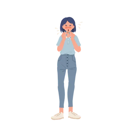 Woman Sneezing Without Protection  Illustration