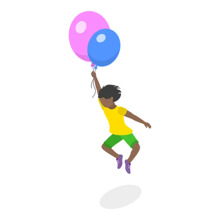 Woman Soaring in the Sky with balloon  Illustration