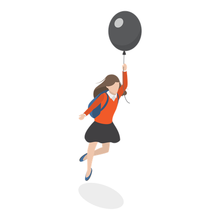 Woman Soaring in the Sky with balloon  Illustration