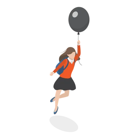 Woman Soaring in the Sky with balloon  Illustration