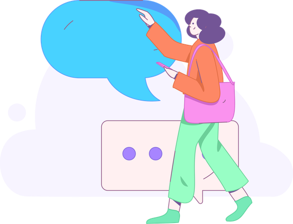 Woman Social Media User Chatting On Mobile  Illustration