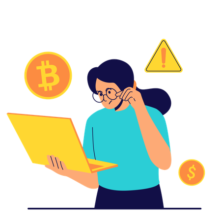 Woman solving blockchain problems  Illustration