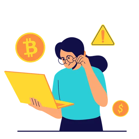 Woman solving blockchain problems  Illustration