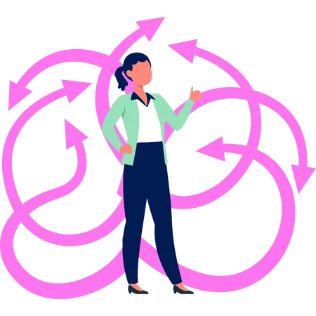 Woman solving decisive direction  Illustration