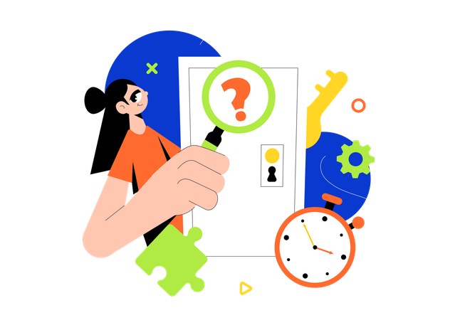 Woman solving room puzzle  Illustration