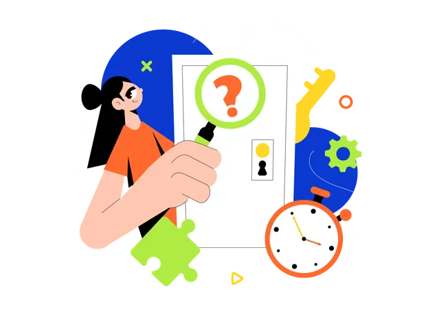 Woman solving room puzzle  Illustration