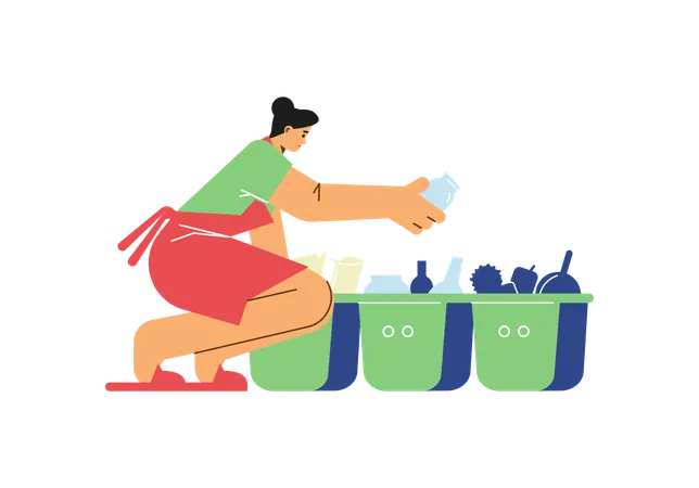Woman sorting garbage  Illustration