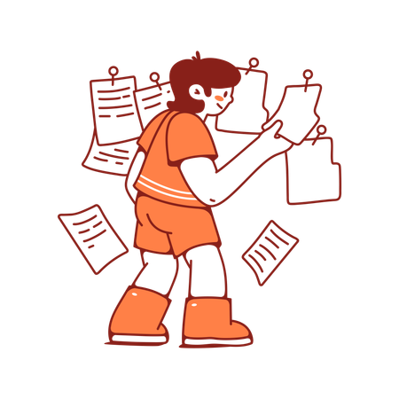 Woman sorts files and folders on uploading  Illustration