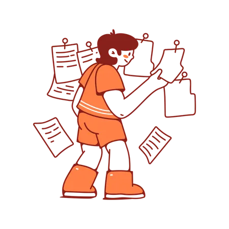 Woman sorts files and folders on uploading  Illustration